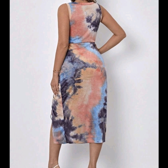 Plus Tie Dye Drawstring Split Thigh Dress - Picture 4 of 11